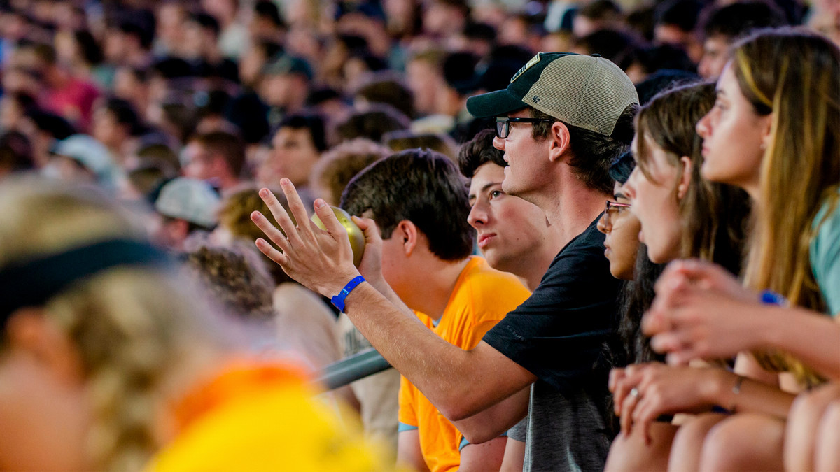 Purdue students at boiler gold rush event in Ross Ade.