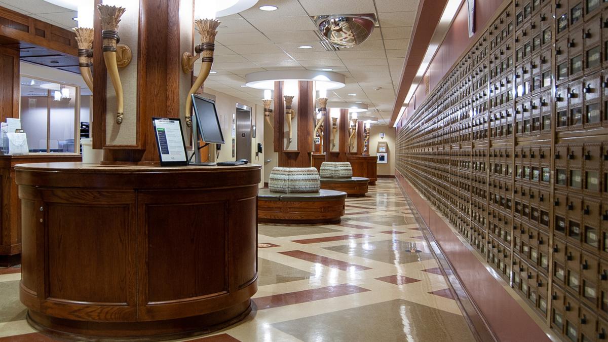 Photo of mail boxes and post office at Cary Quadrangle