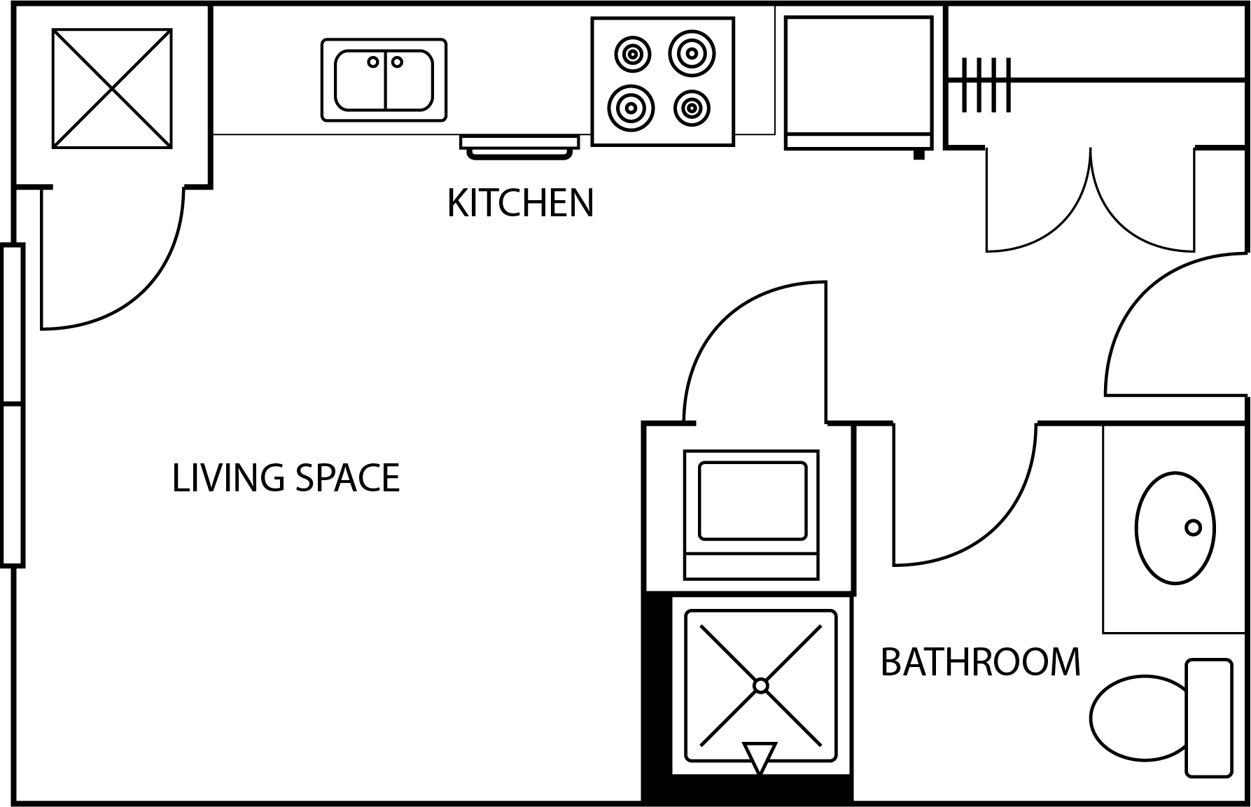 Illustration of Aspire's Apollo Floor plan, a studio apartment for 1 Person