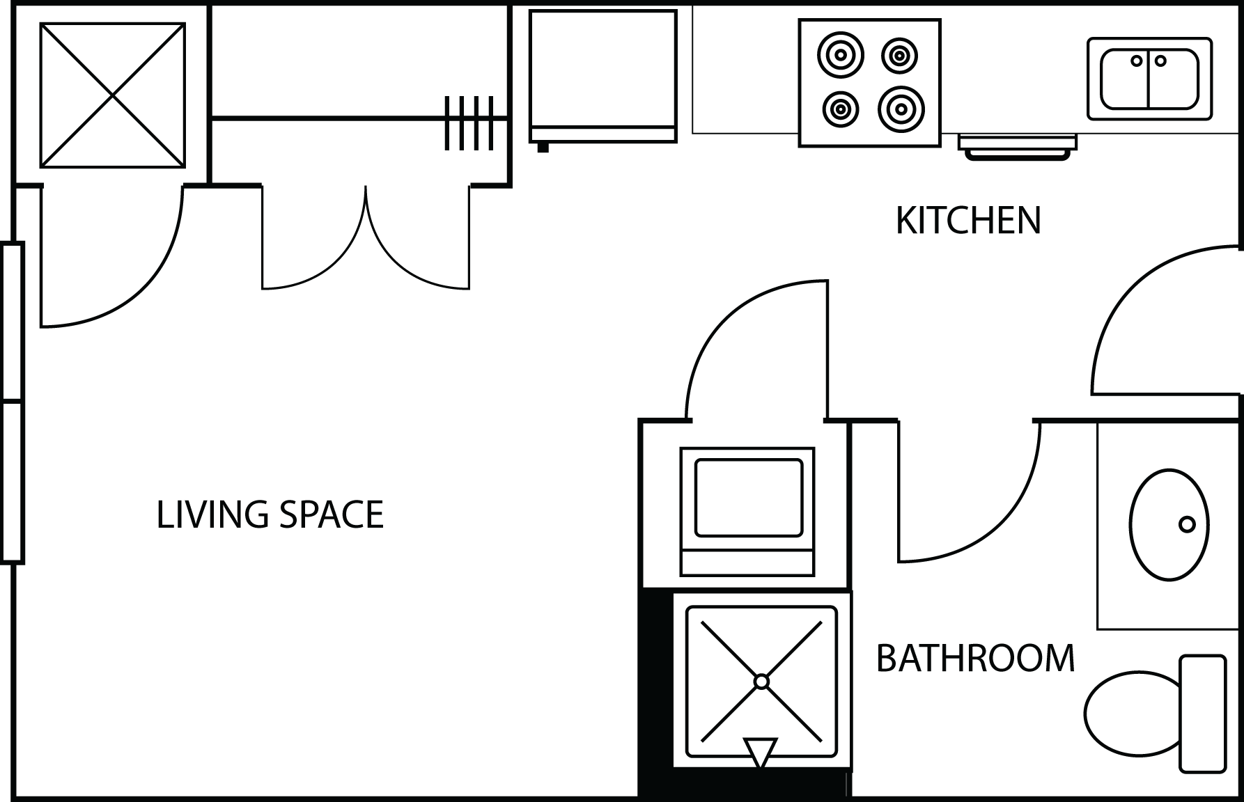 Illustration of Aspire's Atlantis Floor plan, a studio apartment for 1 Person