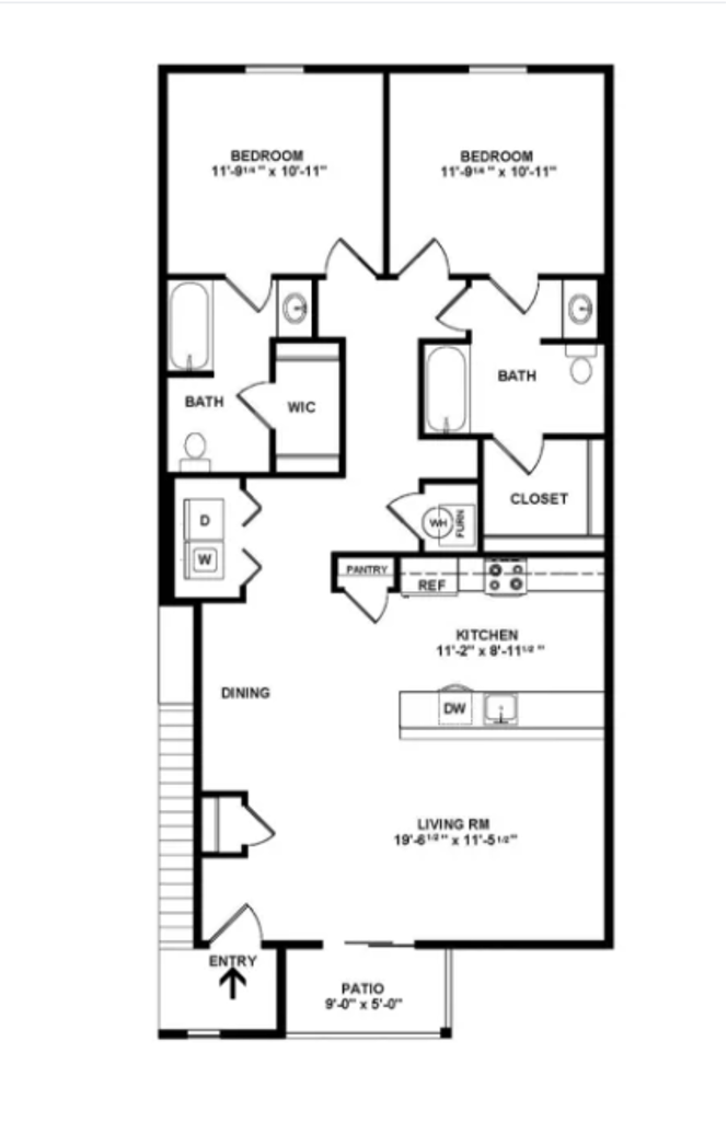 Blackbird Farms 2 Bedroom / 2 Bath Floor Plan Illustration