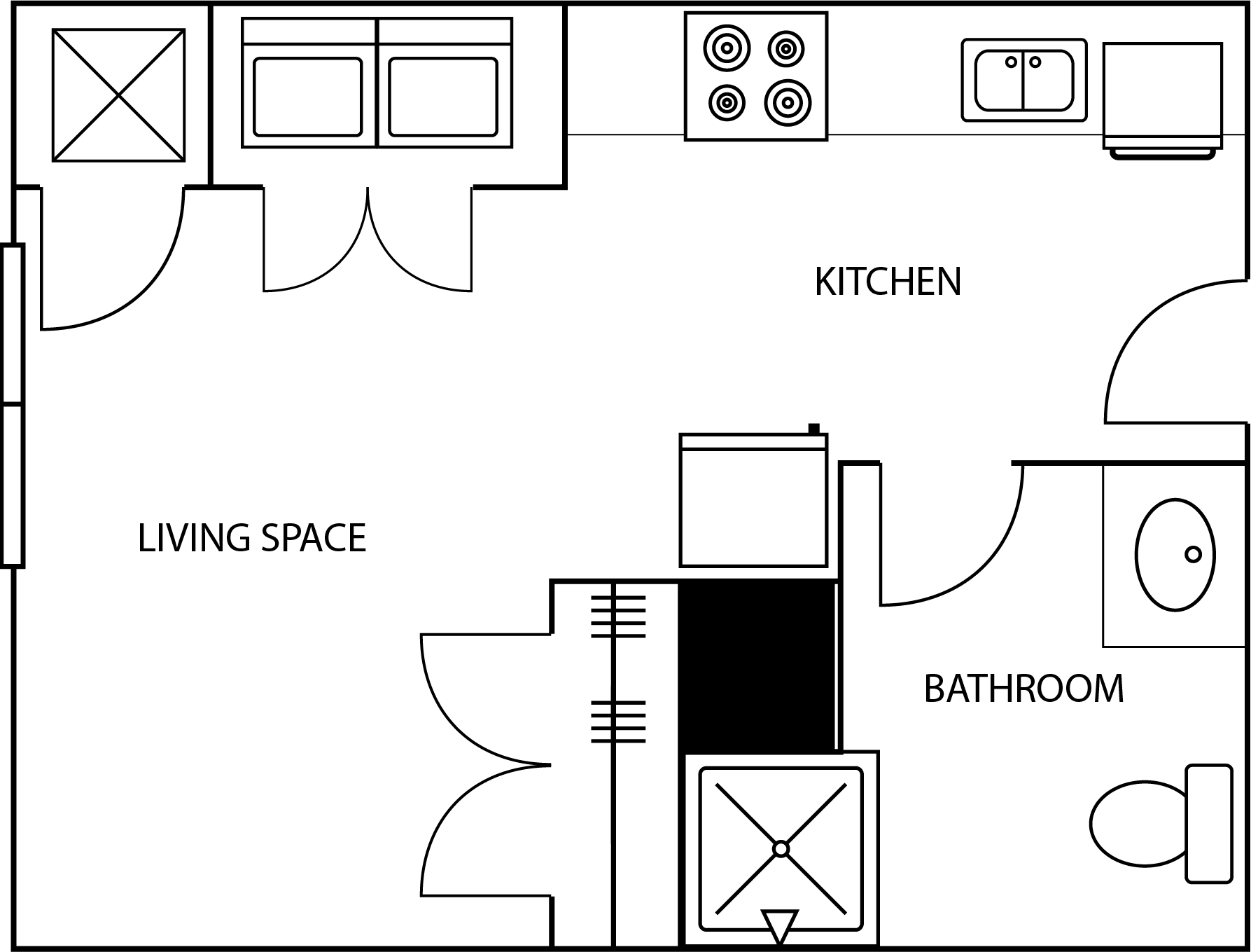 Illustration of Aspire's Discovery Floor plan, a studio apartment for 1 Person