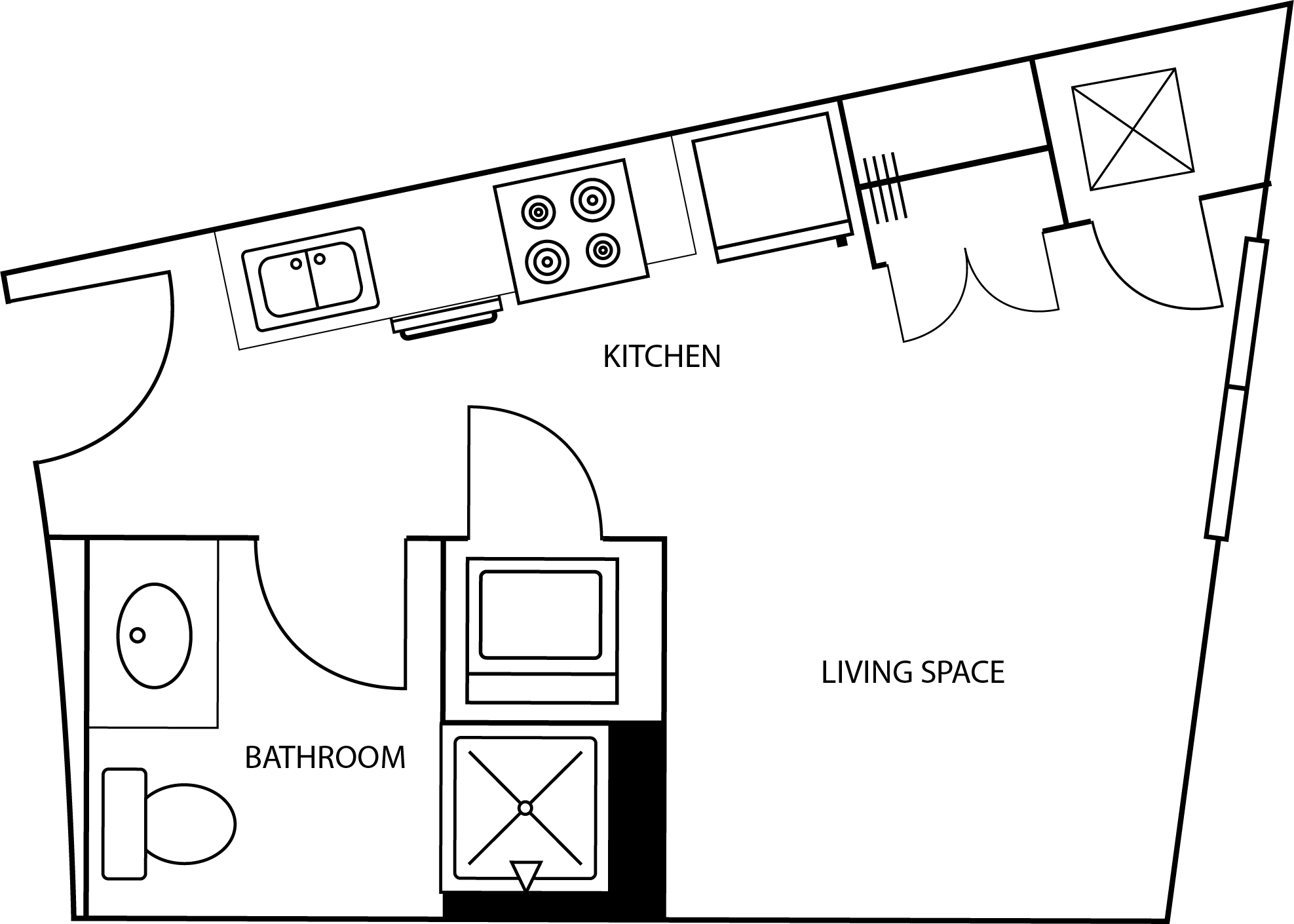 Illustration of Aspire's Gemini Floor plan, a studio apartment for 1 Person