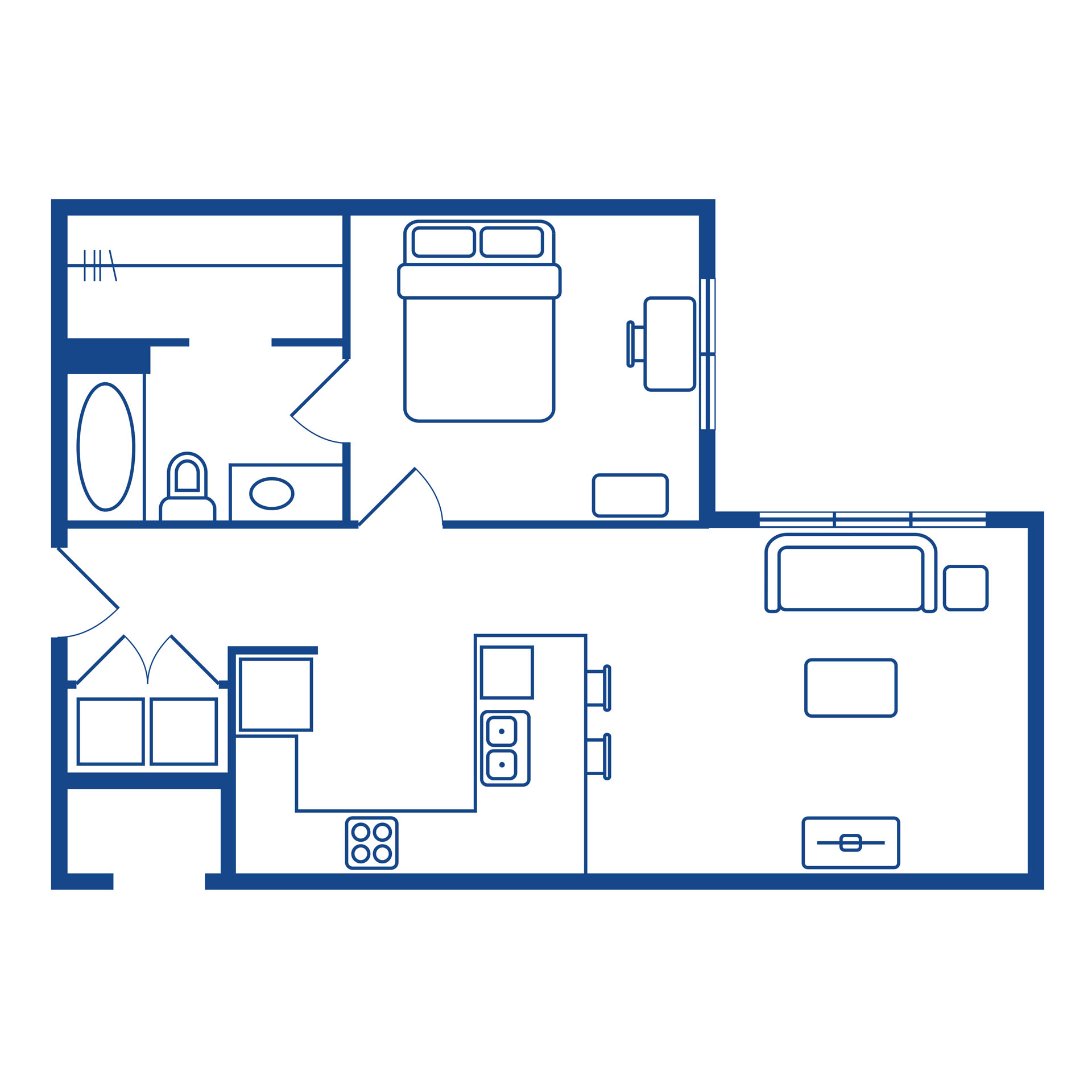 1 bedroom / 1 bath corner floor plan