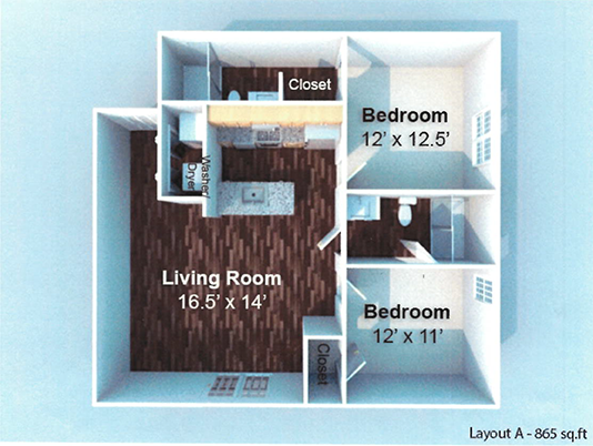 Two 30 One Flats - 2 Bedroom Floor Plan Example