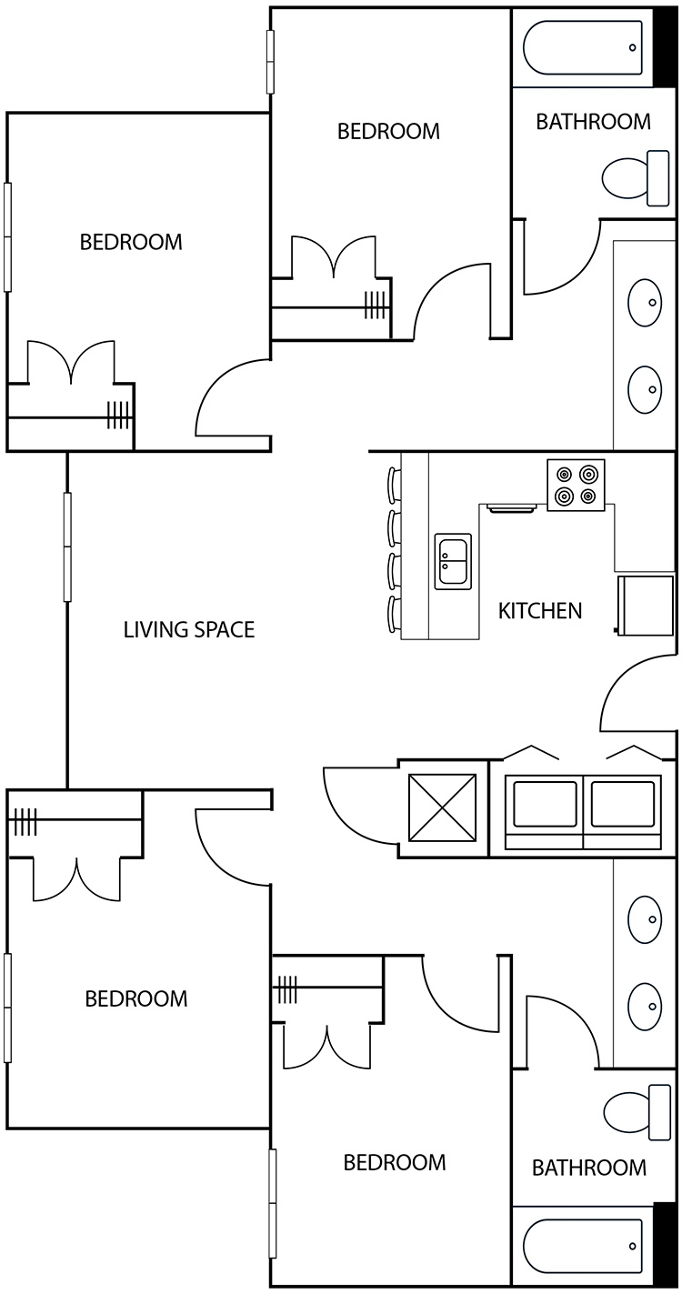 Aspire Floorplan Layout Illustration - 4 Bedroom 2 Bath