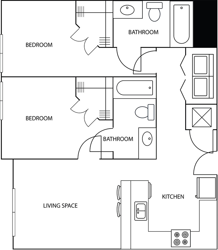 Aspire Floorplan Layout Illustration - 2 Bedroom 2 Bath