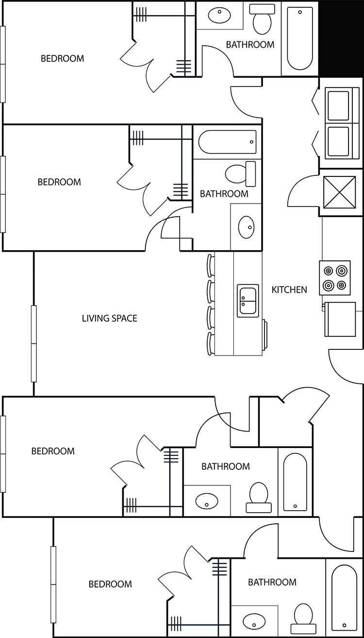 Aspire Floorplan Layout Illustration - 4 Bedroom 4 Bath