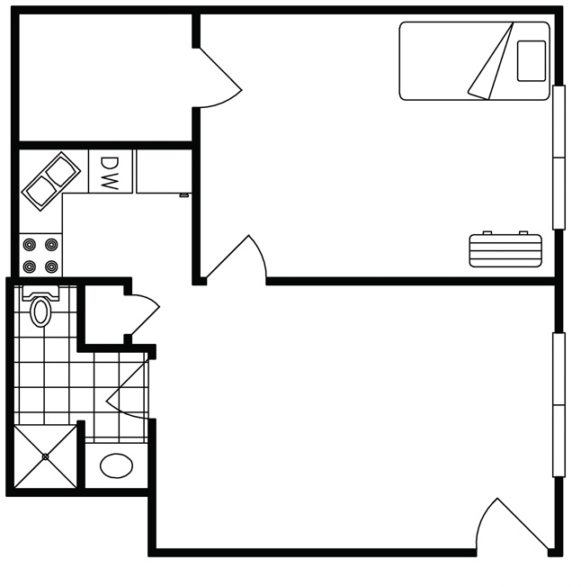 Waldron Square 1 Bedroom Floor Plan Layout Illustration