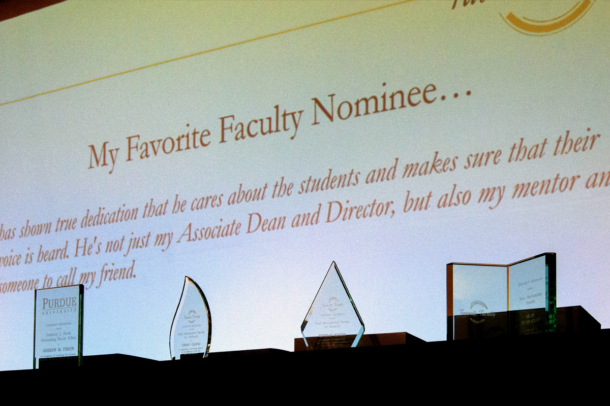 Photo of quote on presentation screen displayed during favorite faculty banquet