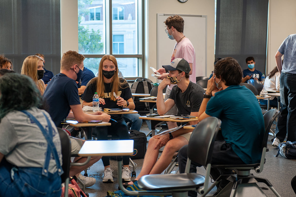 Students participate in small group discussions during the Jay Severson Student Leadership Retreat.