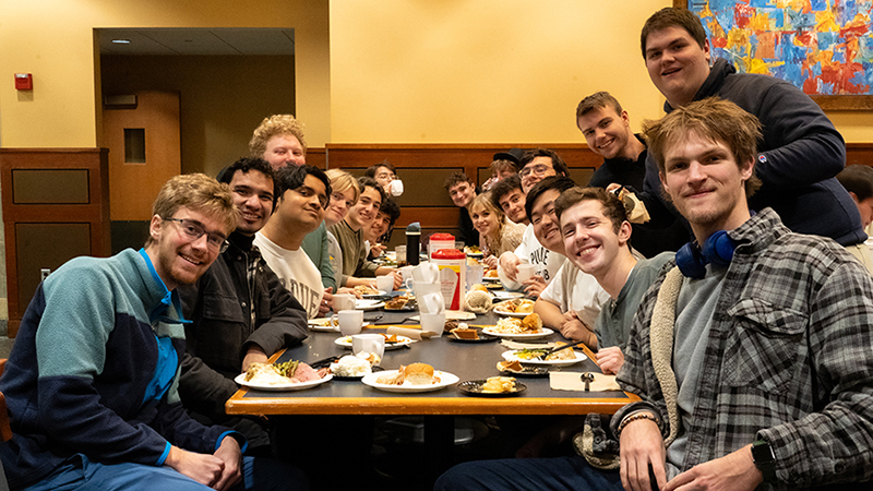 Students enjoy Thanksgiving meal in Wiley Dining Court.