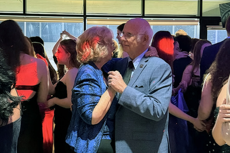 Bill and Barb Rakosnik share a dance in the middle of the dance floor at the Rakosnik Legacy Gala. 
